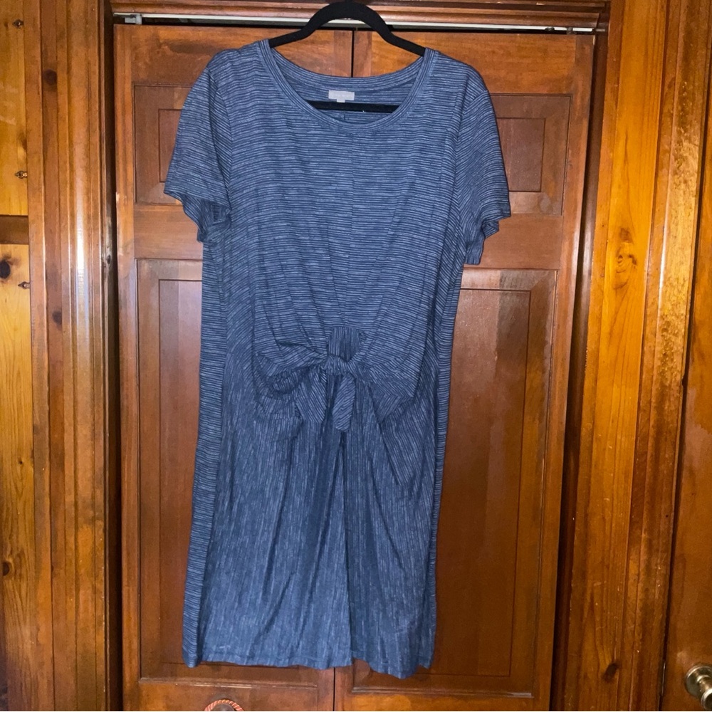 Talbots Blue Striped Tie-Front Midi Dress